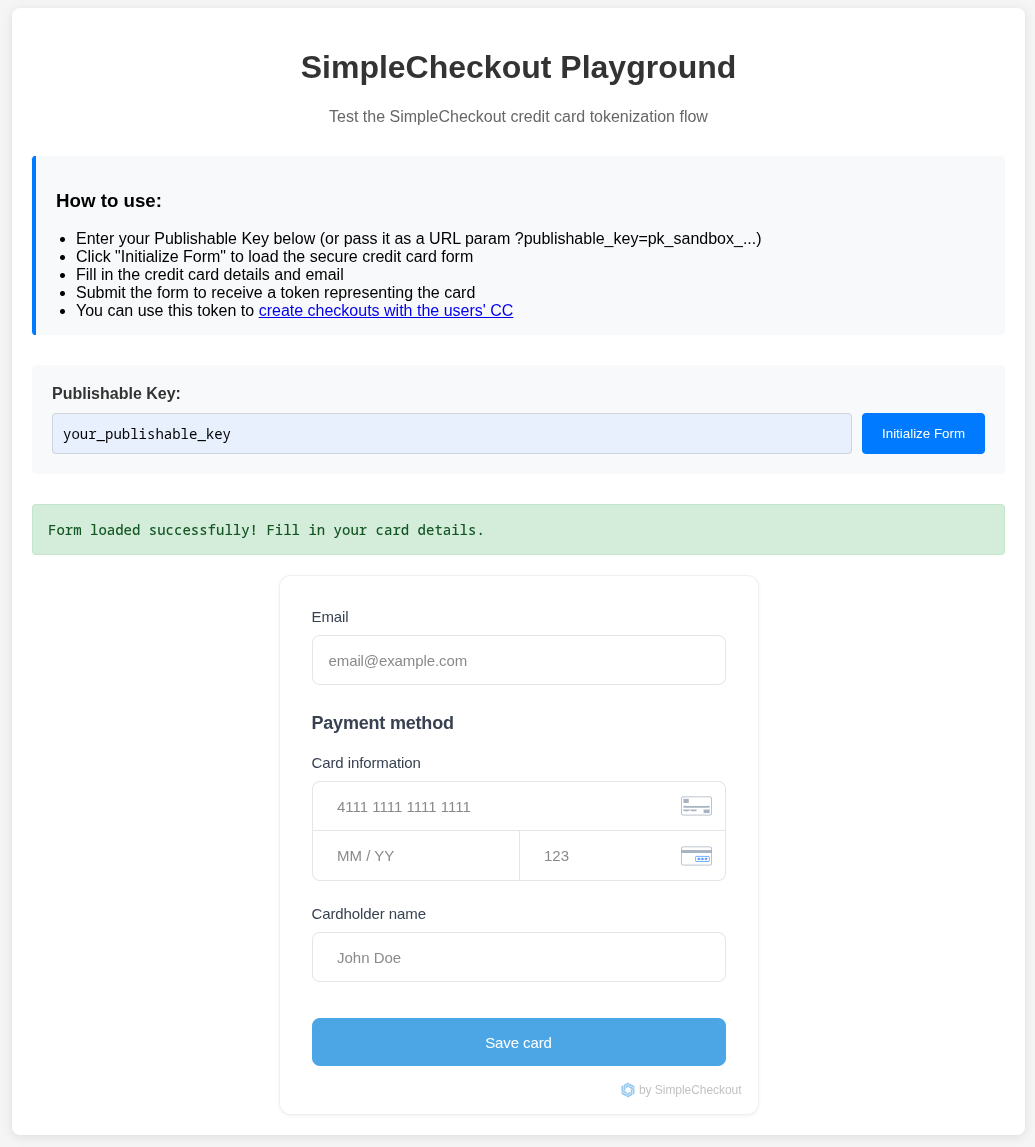 SimpleCheckout Playground Screenshot