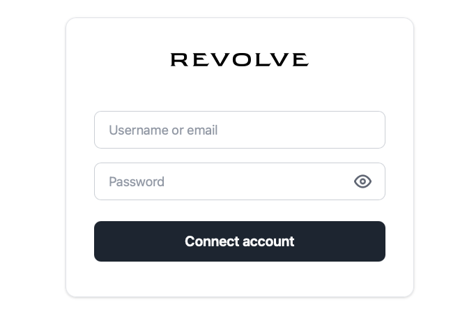 Embedded account connection form for Revolve